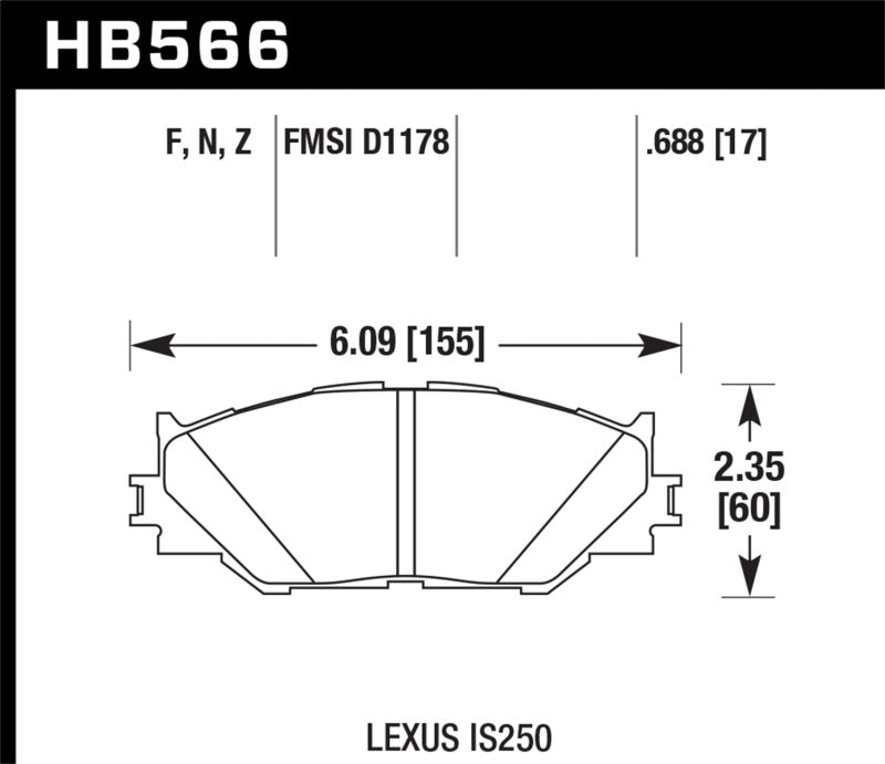 Hawk 06-08 Lexus IS250 Performance Ceramic Street Front Brake Pads hawkHB566Z.688