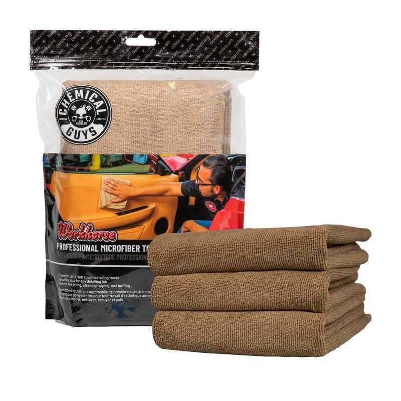 Chemical Guys Workhorse Professional Microfiber Towel - 16in x 16in - Tan - 3 Pack - Case of 16 MIC34403