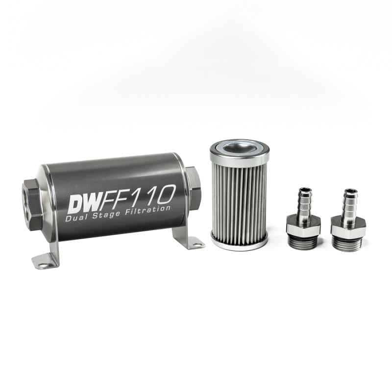 DeatschWerks Stainless Steel 3/8in 10 Micron Universal Inline Fuel Filter Housing Kit (110mm) 8-03-110-010K-38