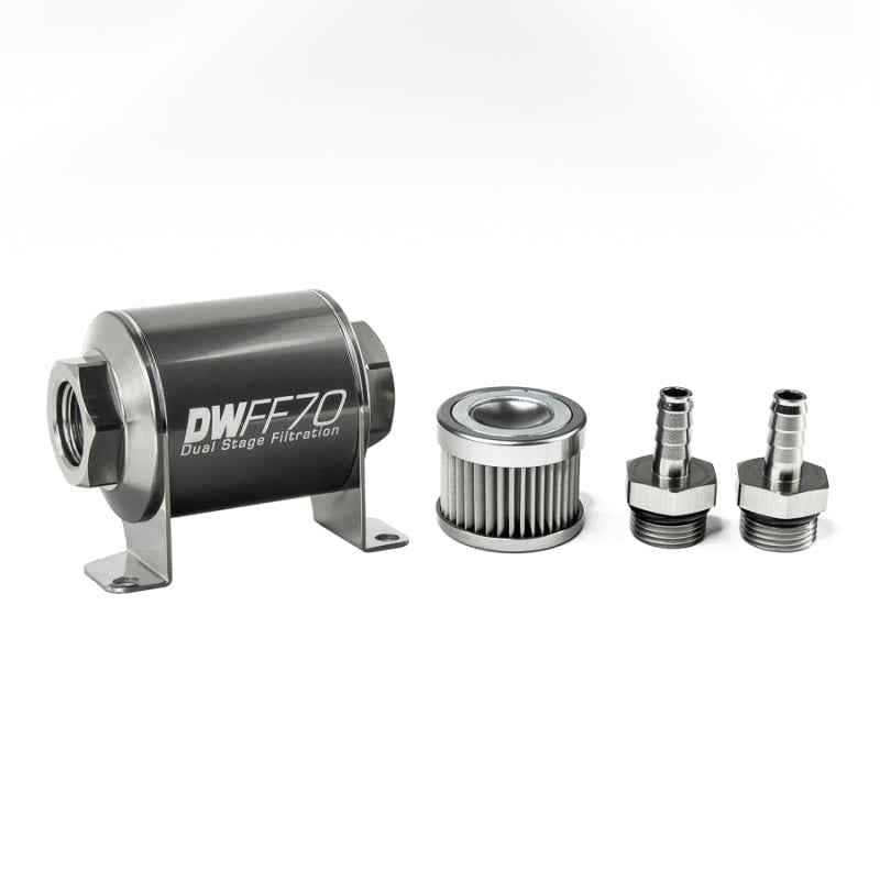 DeatschWerks Stainless Steel 3/8in 10 Micron Universal Inline Fuel Filter Housing Kit (70mm) 8-03-070-010K-38