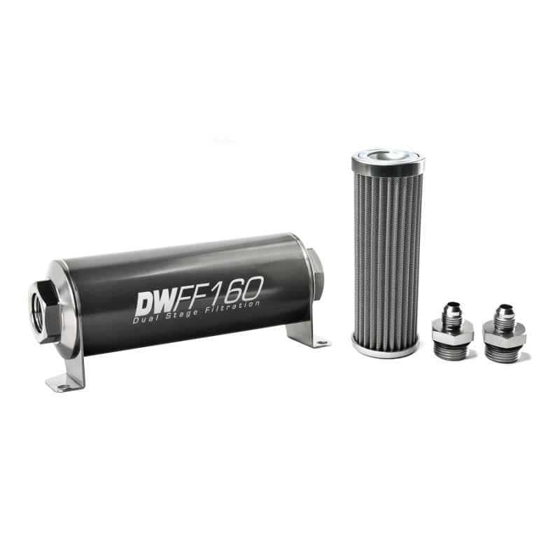 DeatschWerks Stainless Steel 6AN 100 Micron Universal Inline Fuel Filter Housing Kit (160mm) 8-03-160-100K-6