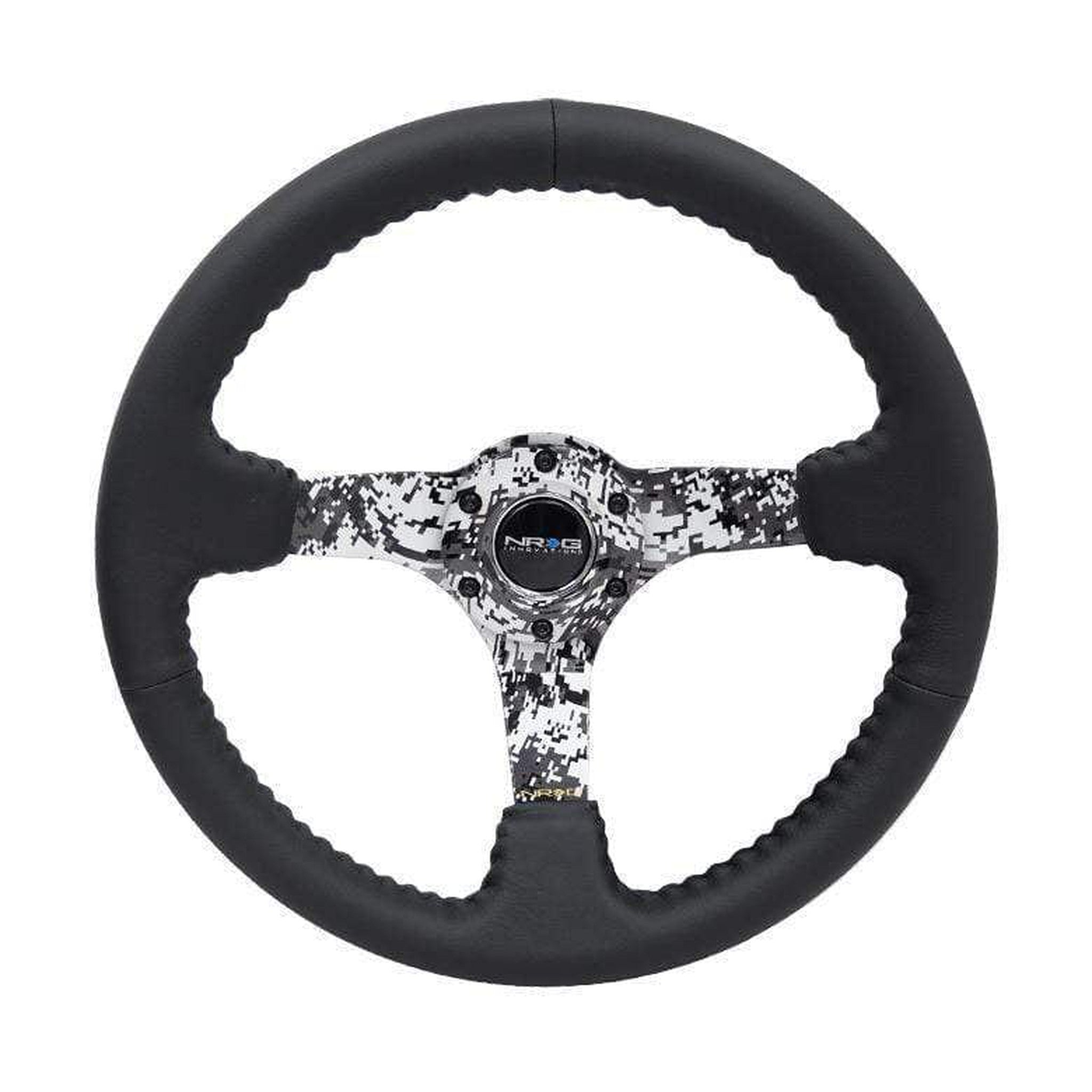 NRG Reinforced Steering Wheel (350mm / 3in. Deep) Blk Leather w/Hydrodipped Digi-Camo Spokes | RST-036DC-R