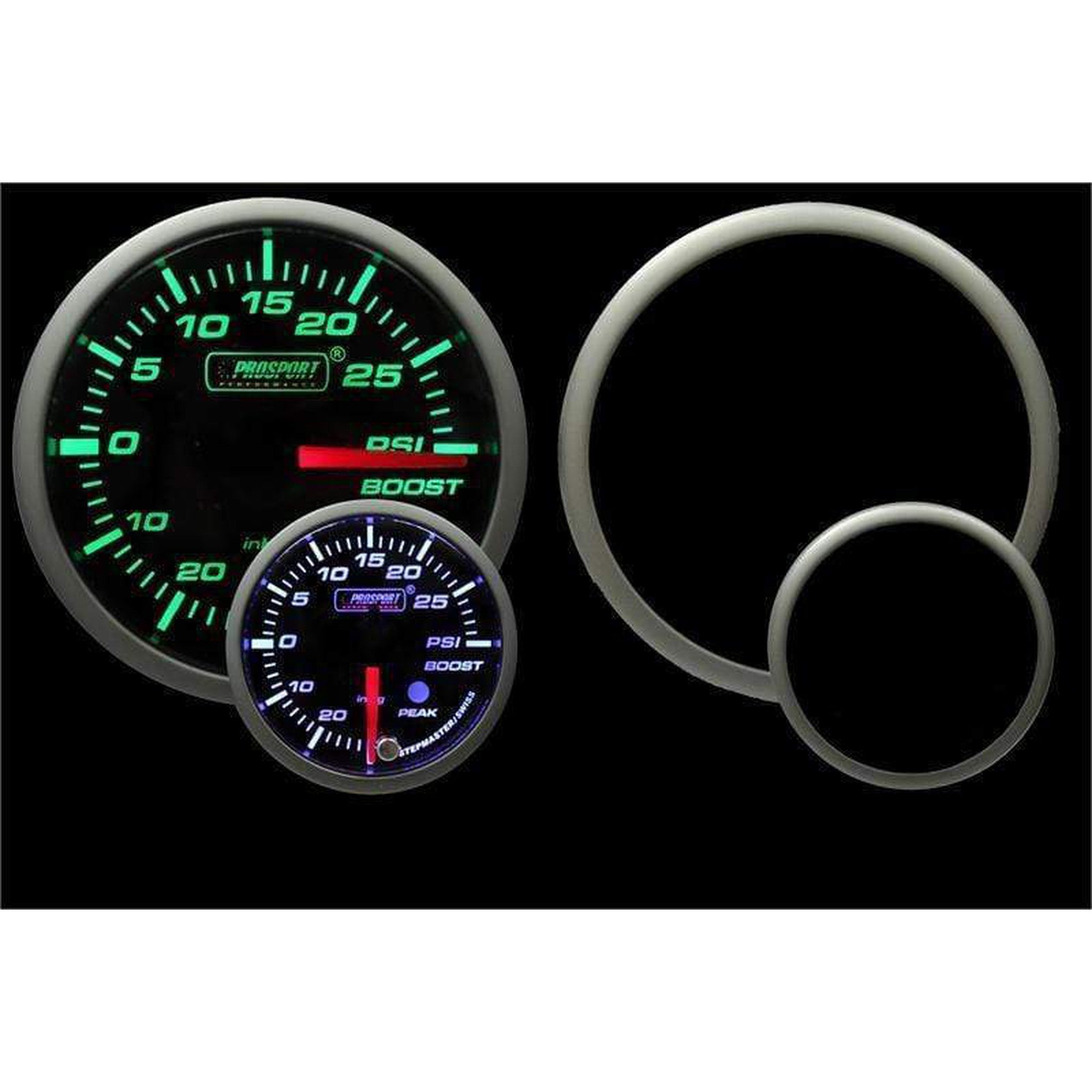 Prosport 52mm Premium Electric Boost Gauge - Green/White
