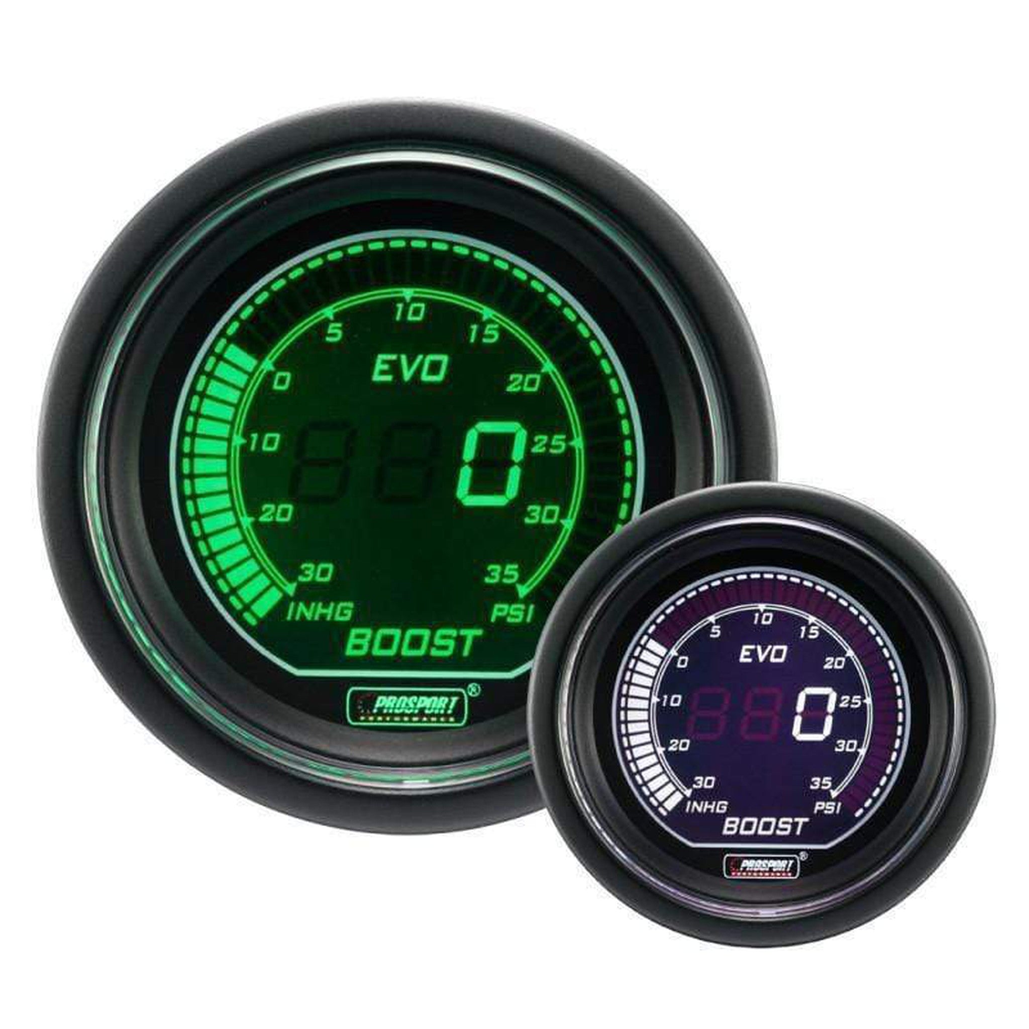 Prosport Evo Electrical Boost Gauge - Green/White