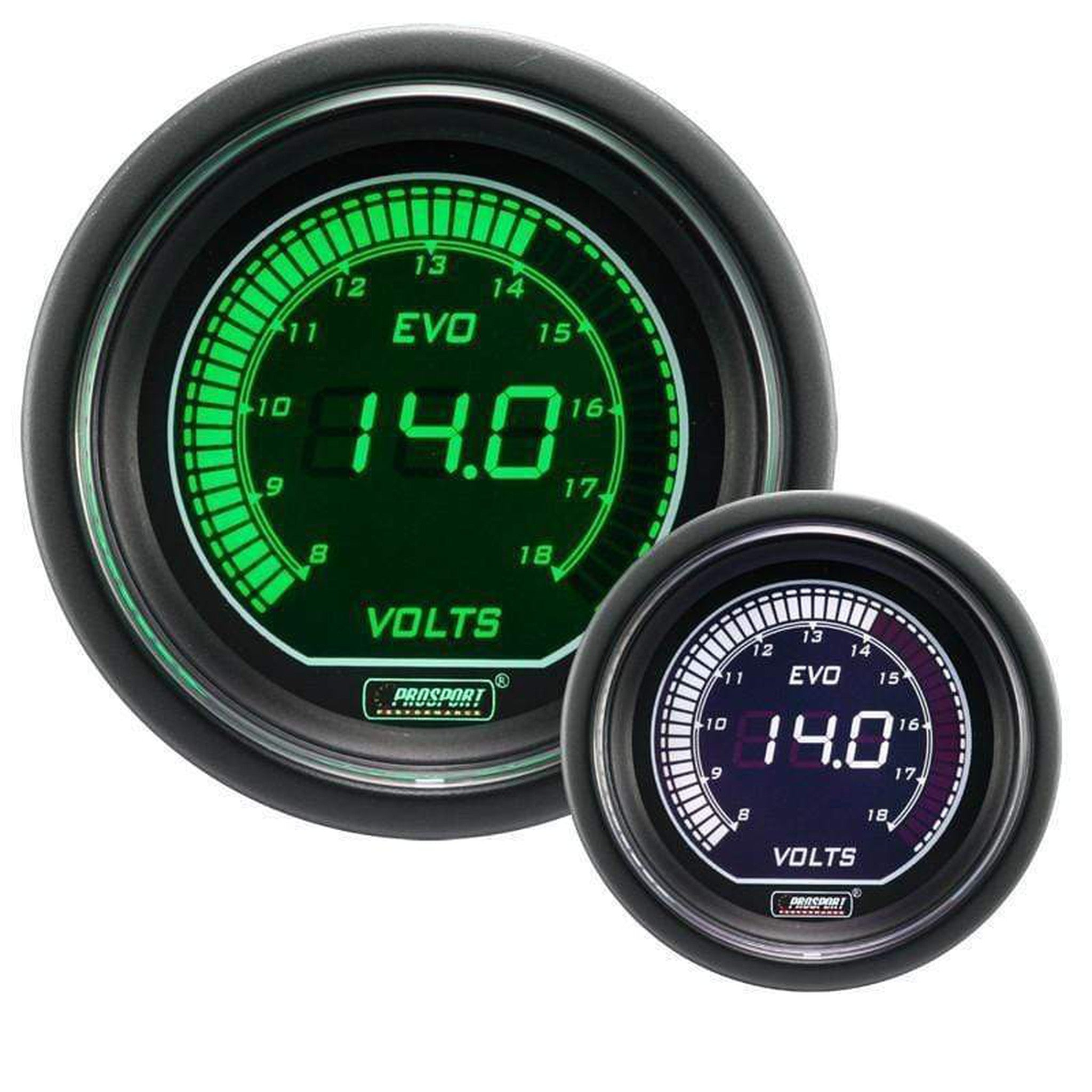 Prosport Evo Electrical Volt Gauge - Green/White