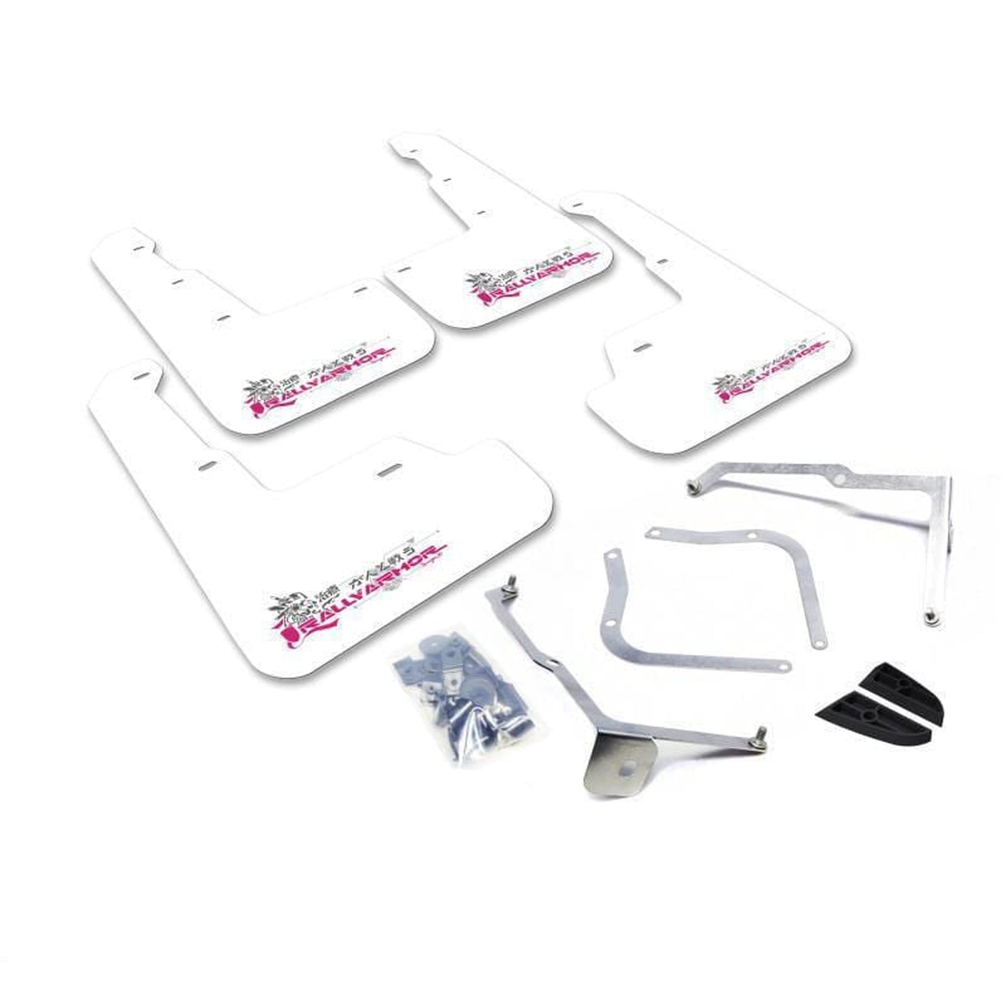 Rally Armor UR White Mud Flap w/ Pink BCA Logo Ford Fiesta ST 2013-2018 | MF29-UR-WH/BCPK