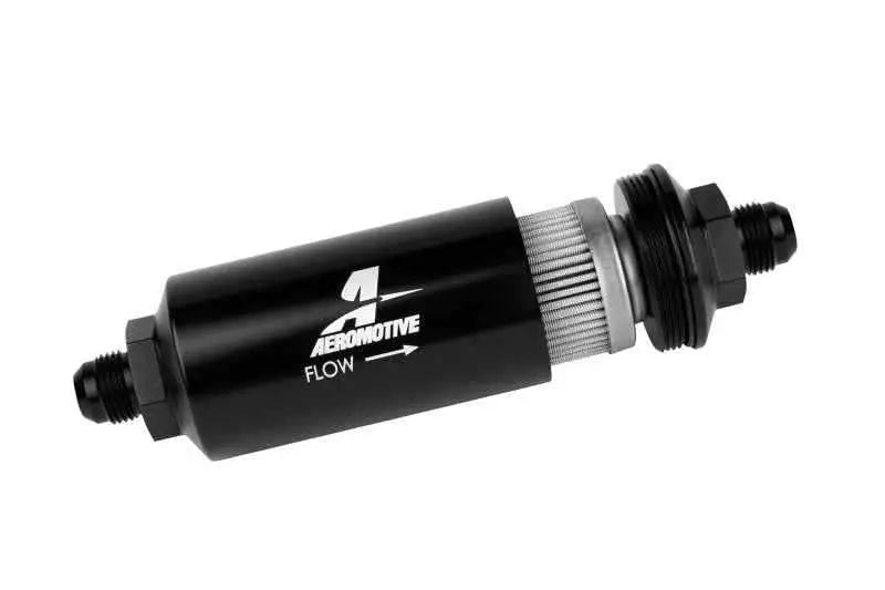 Aeromotive In-Line Filter - (AN -8 Male) 40 Micron Stainless Mesh Element Bright Dip Black Finish 12378
