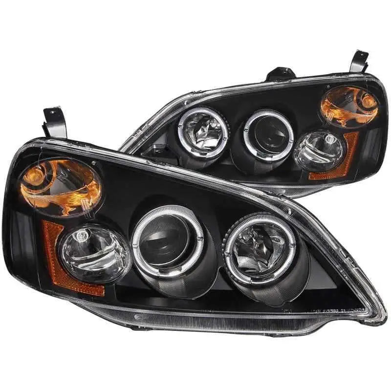 ANZO 2001-2003 Honda Civic Projector Headlights w/ Halo Black 121055