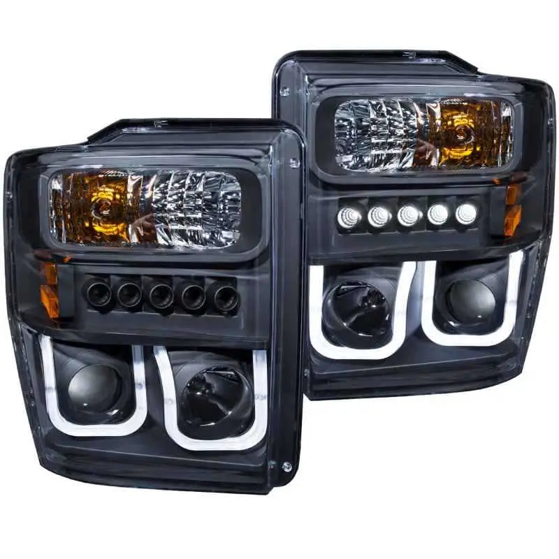 ANZO 2008-2010 Ford F-250 Projector Headlights w/ U-Bar Black 111305