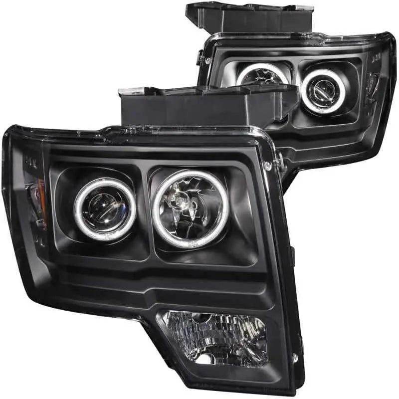 ANZO 2009-2014 Ford F-150 Projector Headlights w/ Halo Black (CCFL) 111161
