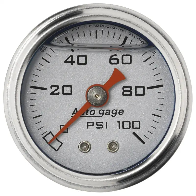 Autometer AutoGage 1.5in Liquid Filled Mechanical 0-100 PSI Fuel Pressure Gauge - Silver - 2180 atm2180