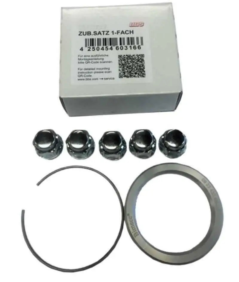 BBS PFS KIT - Mits / Maz / Hyun / Kia 67mm - Includes 82mm OD - 67mm ID Ring / 82mm Clip / Lug Nuts 09-31-125