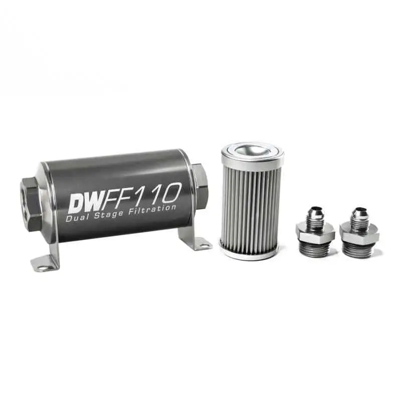 DeatschWerks Stainless Steel 6AN 10 Micron Universal Inline Fuel Filter Housing Kit (110mm) 8-03-110-010k-6