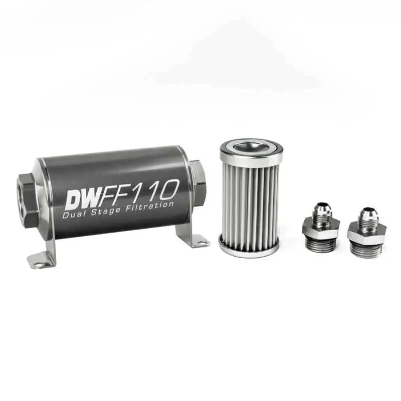 DeatschWerks Stainless Steel 6AN 5 Micron Universal Inline Fuel Filter Housing Kit (110mm) 8-03-110-005k-6