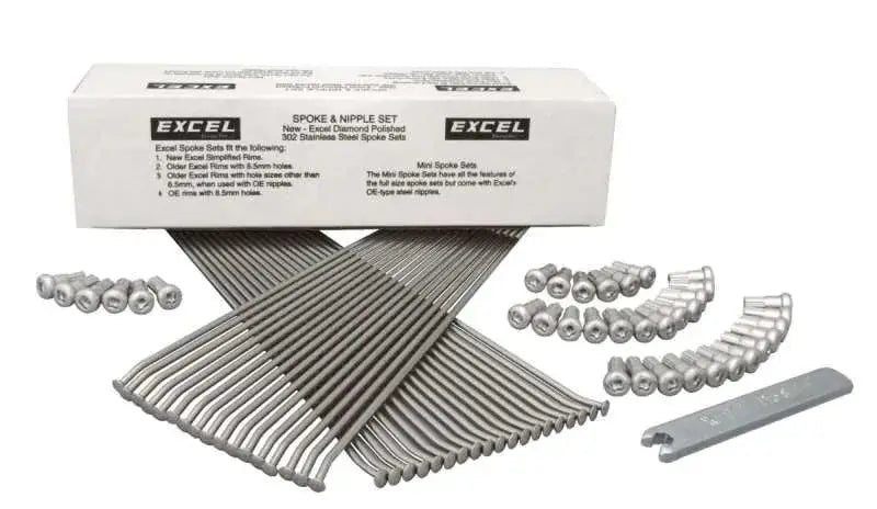 Excel Rear Spoke/Nipple Set (w/ Wrench) - 8 Gauge / 32 Qty - Silver excxs8-15197