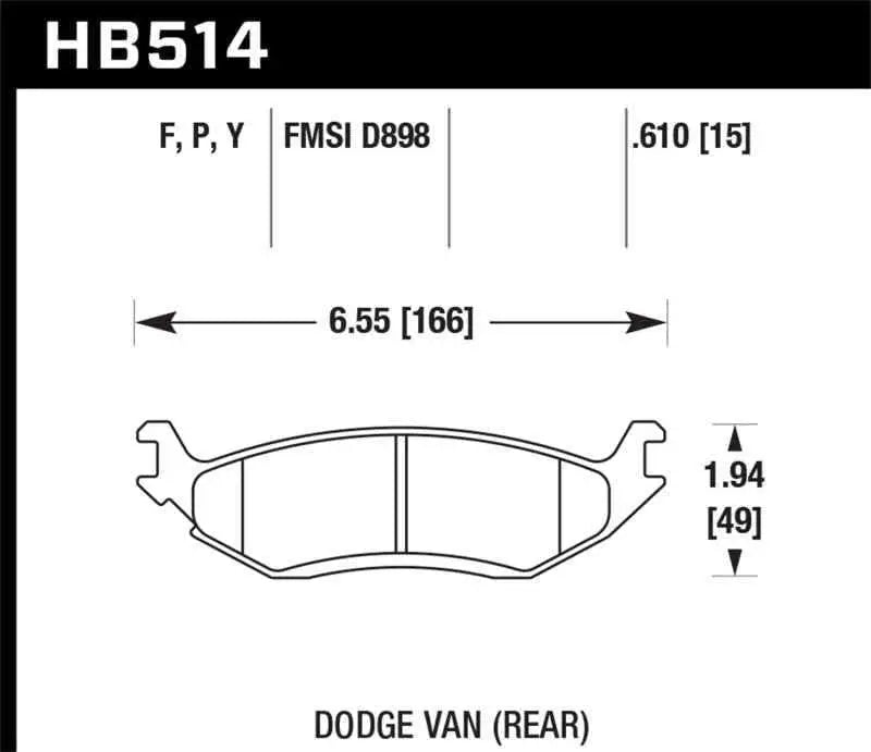 Hawk 03 Dodge Ram 1500 Van LTS Street Rear Brake Pads HB514Y.610