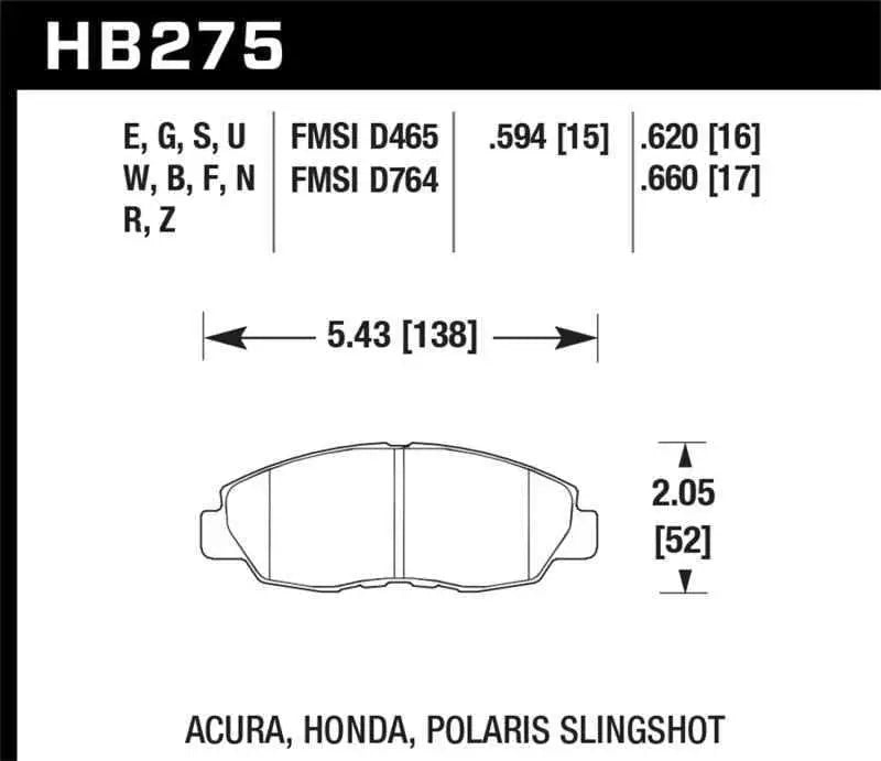 Hawk 97-99 Acura CL / 93-02 Honda Accord Coupe DX/EX/LX/96-10 Civic Coupe EX DTC-60 Race Brake Pads hb275g-620