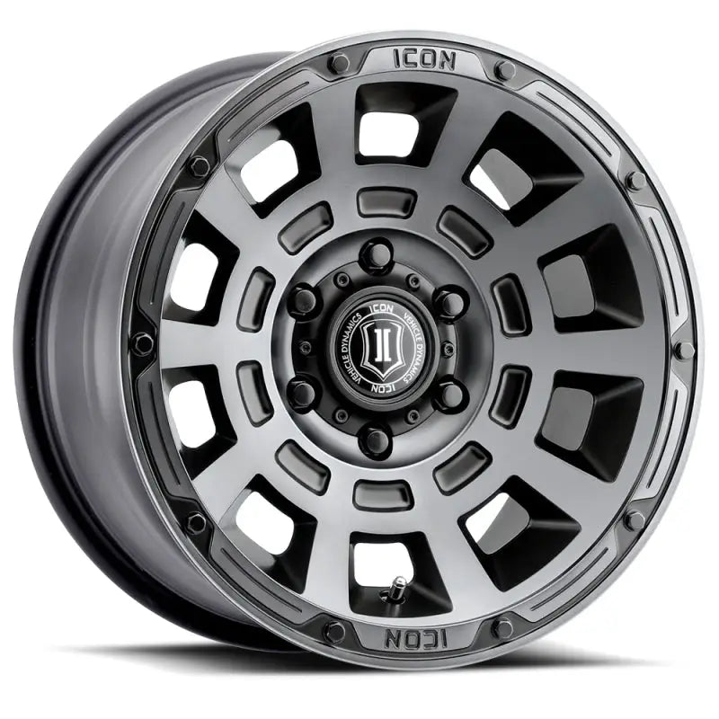 ICON Thrust 17x8.5 6x5.5 0mm Offset 4.75in BS 106.1mm Bore Smoked Satin Black Wheel - 2817858347SSBT ico2817858347ssbt