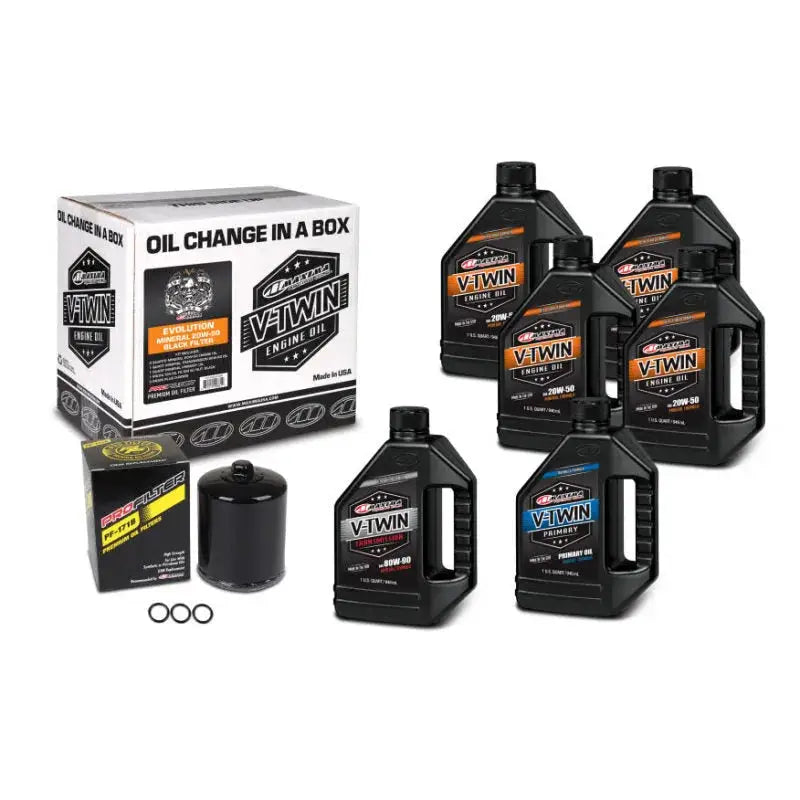 Maxima V-Twin Oil Change Kit Mineral w/ Black Filter Evolution mxa90-069016pb