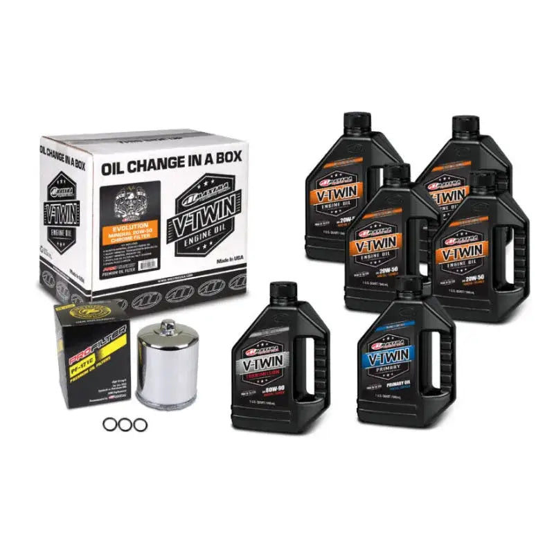 Maxima V-Twin Oil Change Kit Mineral w/ Chrome Filter Evolution mxa90-069016pc