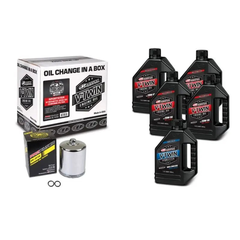 Maxima V-Twin Oil Change Kit Synthetic w/ Chrome Filter Sportster mxa90-119015pc