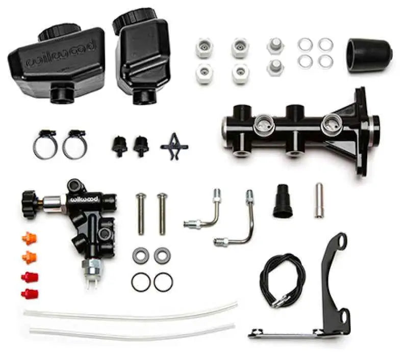 Wilwood Remote Tandem M/C Kit w/Brkt and Valve - 1.12in Bore Black 261-16963-bk