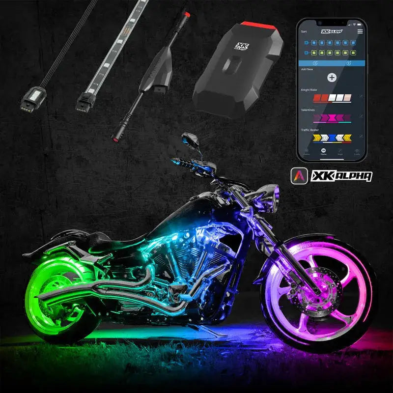XK Glow Addressable LED Motorcycle Accent Light Kits Standard XKalpha App Controlled xkgap-moto-sta
